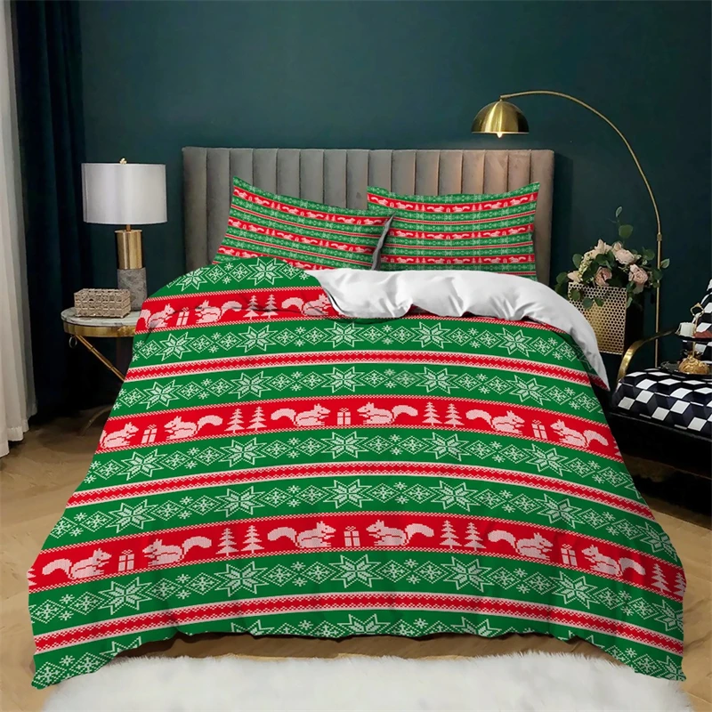 

Duvet Cover Set Merry Christmas Sweater Style 3D Printing One Duvet Cover 2 Pillowcases, Red, Snowflakes, Deer, New Year Gift