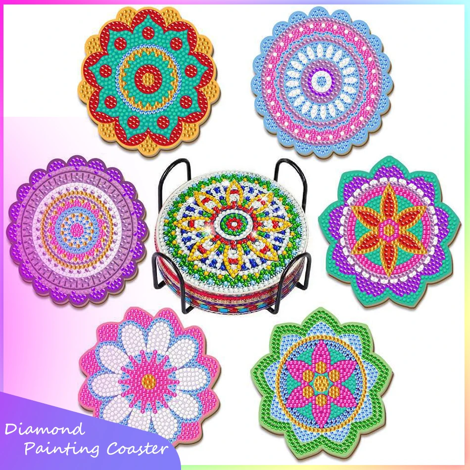 CHENISTORY 6Pcs DIY Diamond Painting Mandala Coaster Gift Diamond Mosaic Art Drink Cup Pad Table Placemat Home Decor Diamond Art