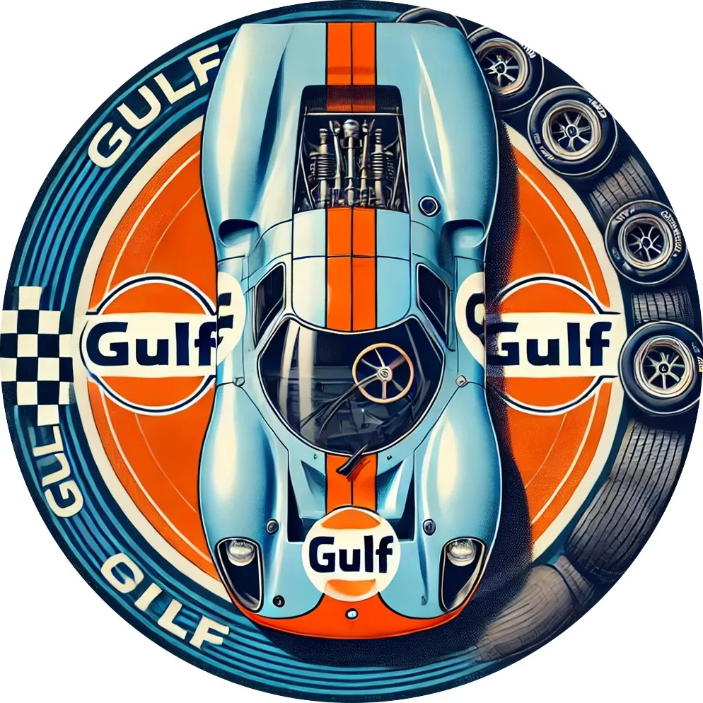 1pc vintage golfo carro de corrida metal estanho sinal-estilo retro arte da parede com listras azuis e laranja, alumínio, perfeito para casa, café