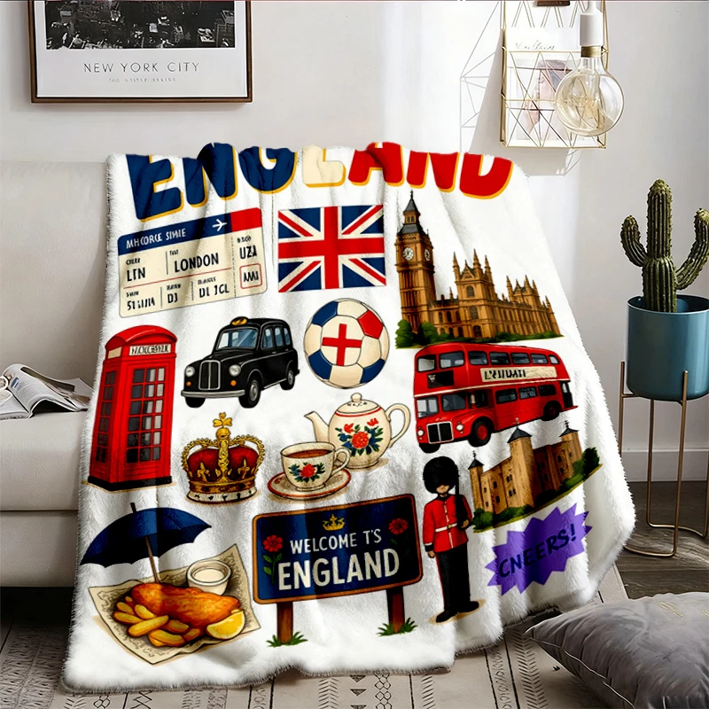 England Football Fan 2026 Flannel Blanket, English Football Tournament Flannel Throw, England Travel Cozy Blanket