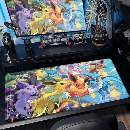 Alfombrilla de tarjeta de juego, alfombra para juegos, alfombrilla para teclado de Anime, alfombrilla para ratón de Pokemon Eevee, alfombrillas para ratón de jugador, alfombrilla de escritorio extendida para ordenador portátil, alfombra para gabinete de PC