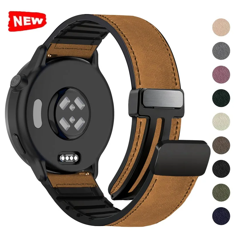 20 22mm Magnetic Leather Silicone Strap For Garmin Vivoactive 6/5/4/Forerunner 170 70 55 245 265 645 255/Garmin Venu 2 3 4 Band