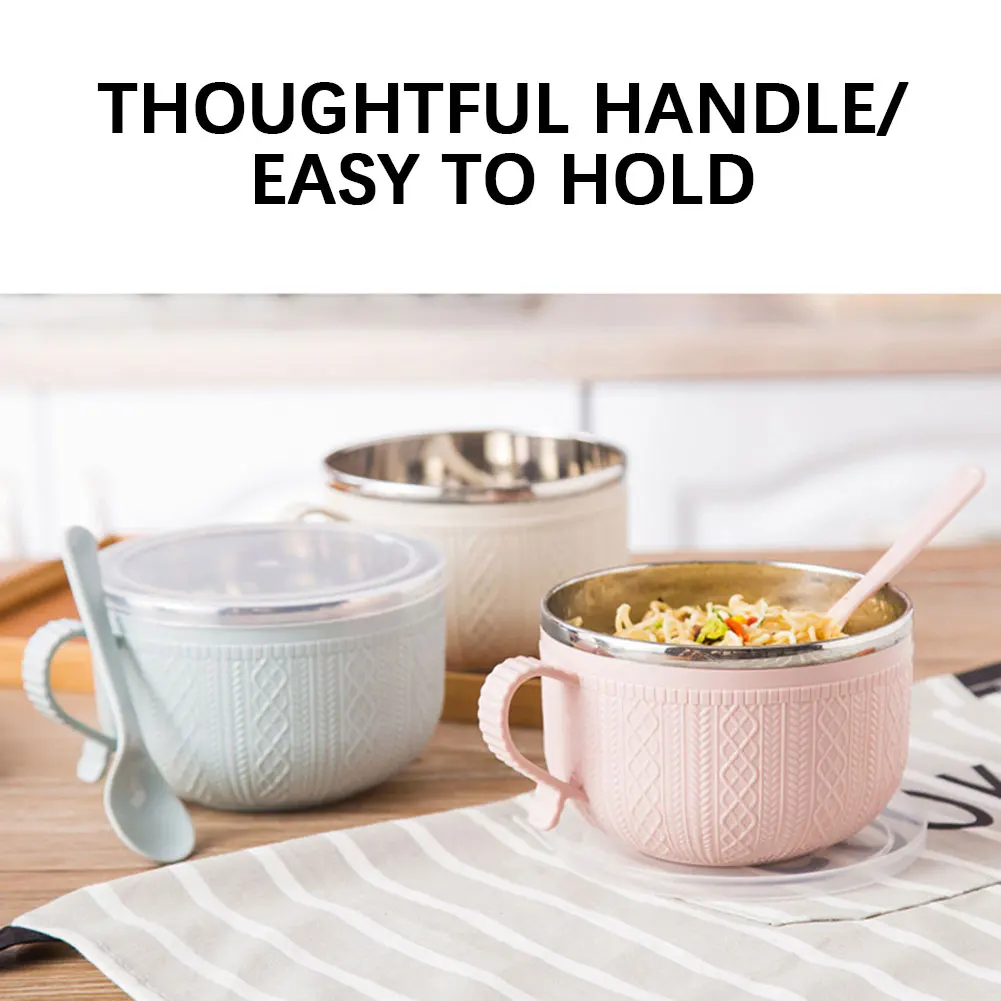Stainless Steel Instants Noodle Bowl With Lid Spoon Wall Insulated Ramen Bowl Set For Student Office Outdoor Picnic Camping Gear