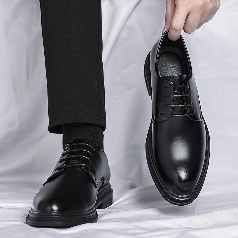 

Mens Black Leather Shoes Autumn British Style Formal Business Footwear Low Top Commute Style Dress Shoes For Suits