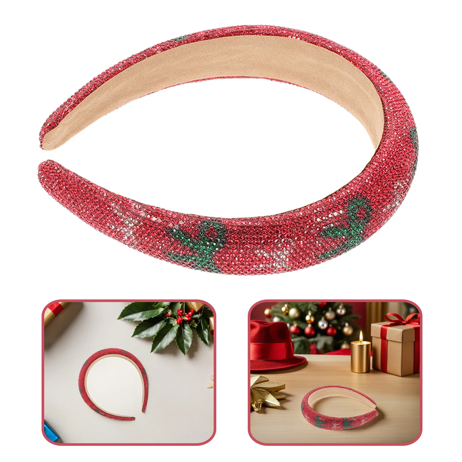 

Christmas Rhinestone Headband Sparkle Padded Crystal Beaded Hair Band for Women Holiday Party Accessories