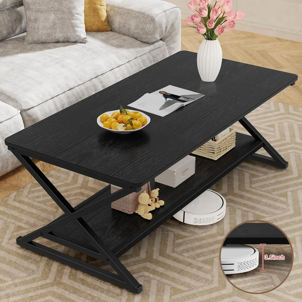 Modern Minimalist Round Corner Coffee Table with Storage Shelf, Wood and Metal Living Room Center Table, Industrial Style