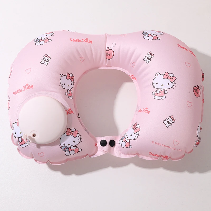 Sanrio-almohada inflable en forma de U, HelloKitty, Chica de Anime, viaje, portátil, tipo prensa, almohada inflable para el cuello, almohada para la siesta Cinnamoroll