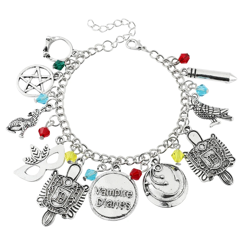 Handmade TV Show The Vampire Diaries Inspired Charm Bracelet lena Stefan Damon Fandom Charms Wristlet For Women Christmas Gifts