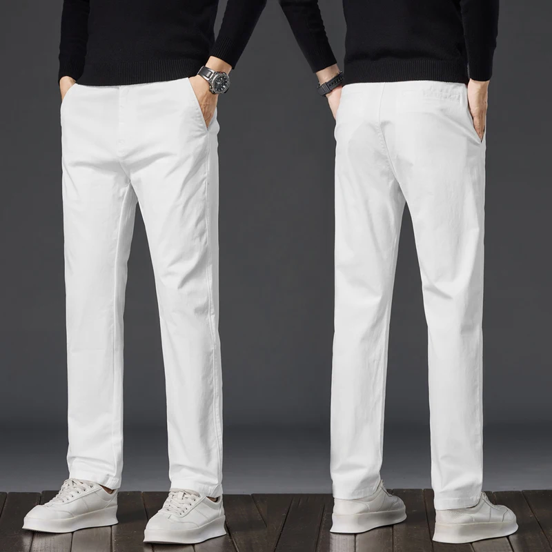 

Men's Straight Casual Pants Comfortable Cotton Elastic Solid Color Brand Loose Business Trousers Male Classic Regular Pants