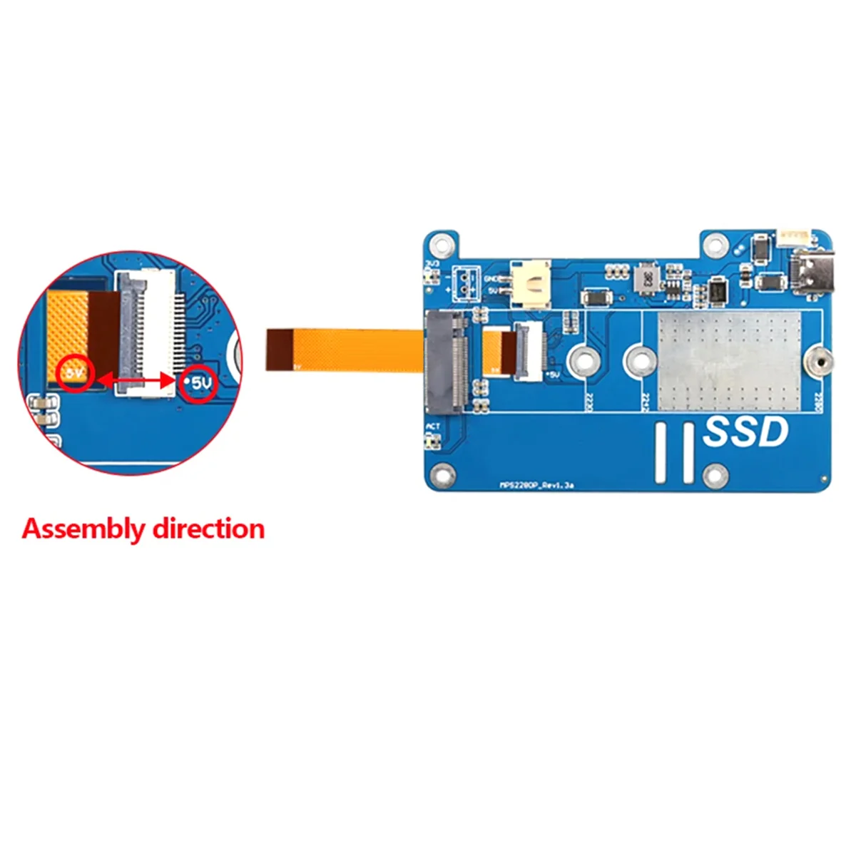 MPS2280P PCIE M.2 NVME SSD HAT+FPC Cable for 5 Support 2280 2230 2242 Gen 3 Expansion Board