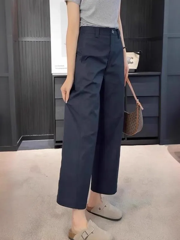 

Женские летние тонкие брюки прямого кроя с высокой талией, укороченные, повседневные, свободные, в корейском стиле, для офиса