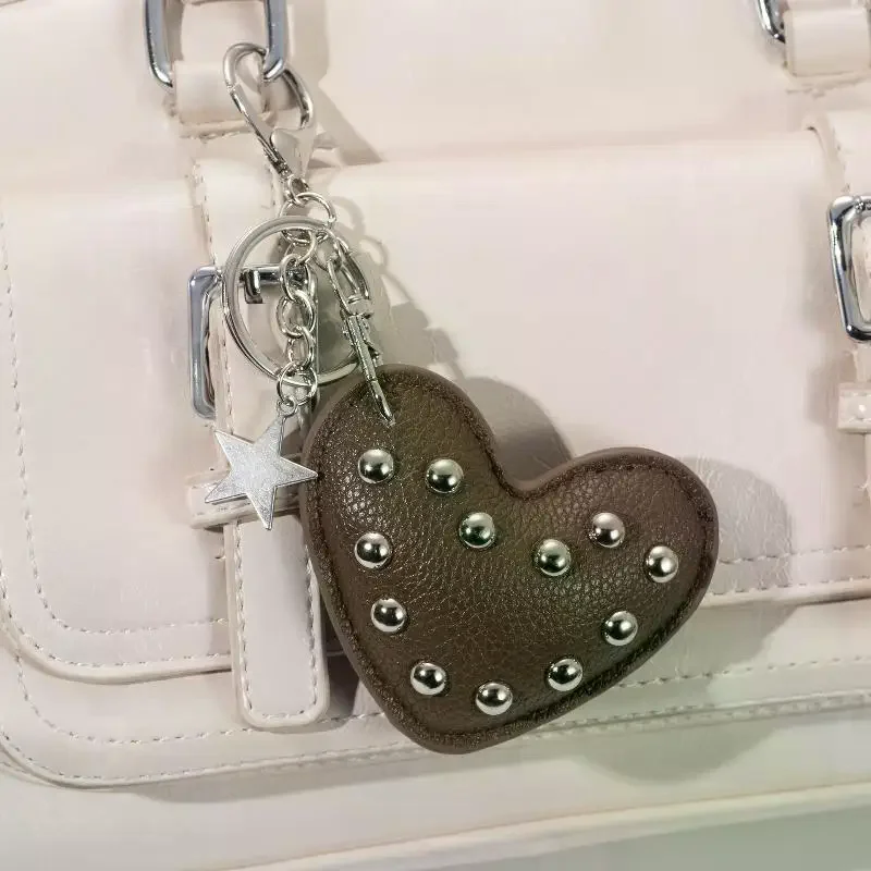 Goth Punk Heart Key Ring 1PCS Lock Design Stylish Bag Charm with Rivet Ring for Purse Satchel Bag Valentine's Day Gift