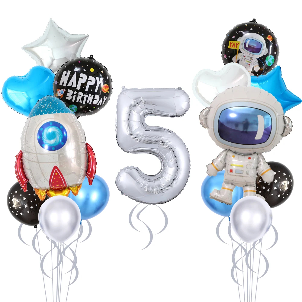 16pcs Outer Space Theme Party Astronaut Rocket 30inch Number Foil Balloons Set Boy Birthday Party Decorations Kids Baby Shower