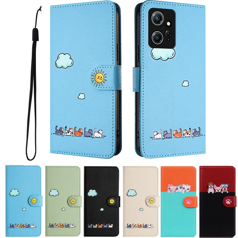 

Fashion Flip Book Leather Wallet Case For Xiaomi Redmi 13C Note 12 13 11 10 Pro 11S 10S 9T 9A Card Animal Kawaii Cat on Cover