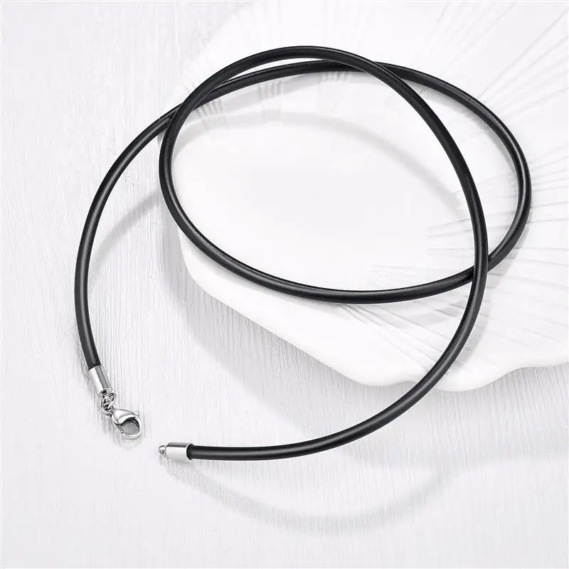 45/50/55/60cm Black Rubber Leather Chain Stainless Steel Lobster Buckle DIY Necklace Pendant Jewelry Making Handmade Rope