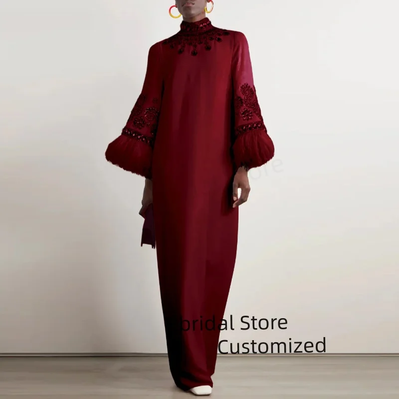 カスタマイズされたハイネックプロムドレス長袖フロアレングスイブニングドレス女性の結婚式パーティーフォーマルガウンアラビア
