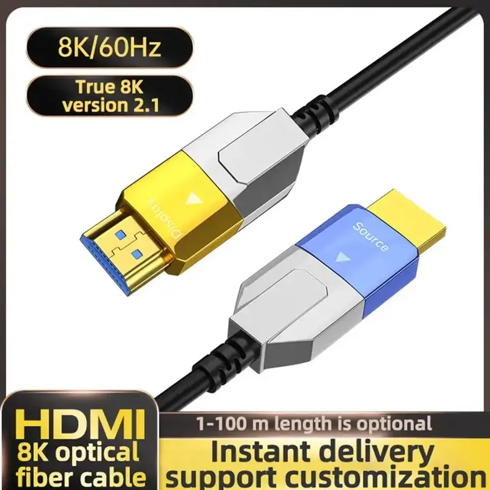 Światłowodowy kabel 2.1 HDMI 20m 30m 50m 100m 4K @ 120Hz 8K @ 60Hz HDR HDCP High Speed 48Gbps dla Ps5/4 projektor konsoli do gier HDTV