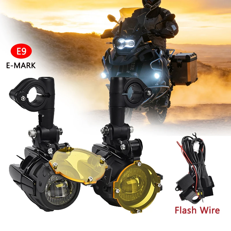 Motorrad-LED-Hilfslicht, E-Mark-zugelassener Blitz, gelbes Weiß, universelles Nebelscheinwerfer für BMW R1200GS ADV F800GS F700GS F650GS