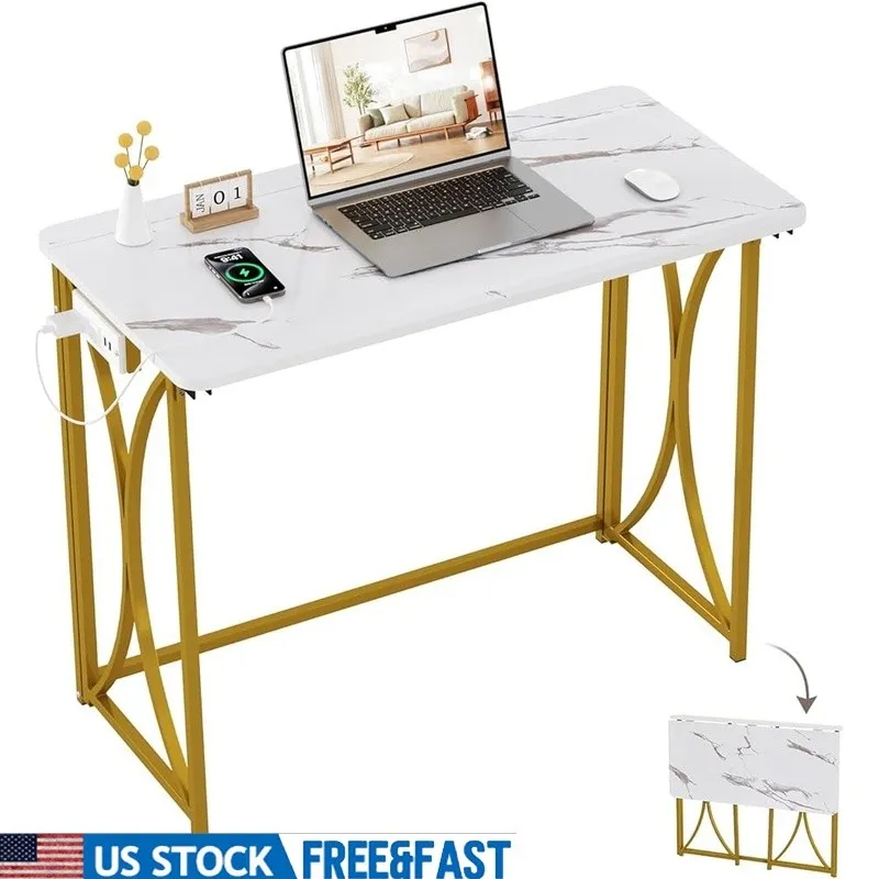 مكاتب كمبيوتر محمولة قابلة للطي مع منافذ USB، طاولة كمبيوتر محمول مدمجة لتوفير المساحة للاستخدام المنزلي والمكاتب