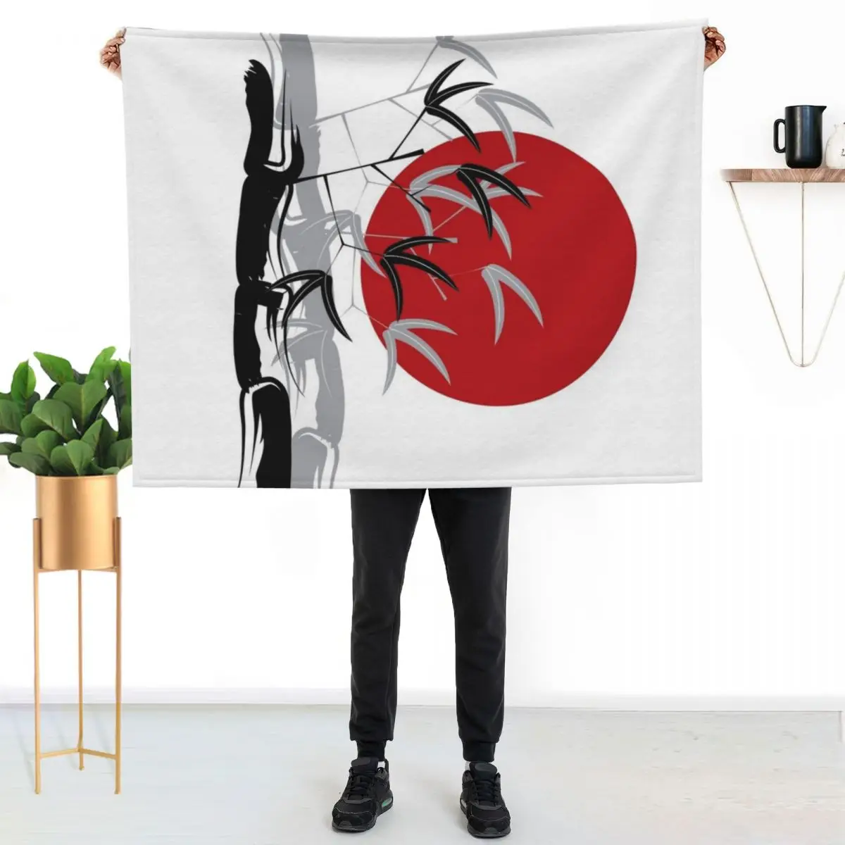 Oriental Zen Bamboo And Red Sunset ? fatfatin Throw Blanket Nap Travel Blankets For Baby Flannel Fabric Hairy Blankets