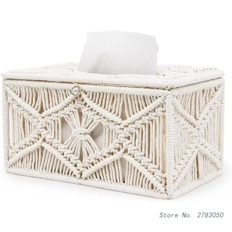 

Handwoven Tissue Box Cotton Rope Handmade Decor Storage Boxes Household Accessory for Romantic Dinner Dining Room Decoration