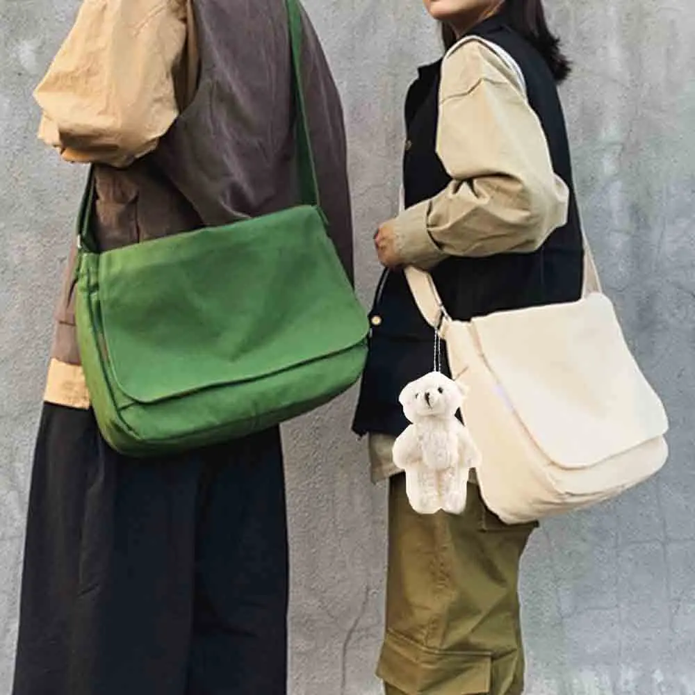 

Canvas Diagonal Cross Bag Youth Fashion Messenger Bags Casual Ladies Large Capacity Shoulder Bag Solid Color Women New Handbags