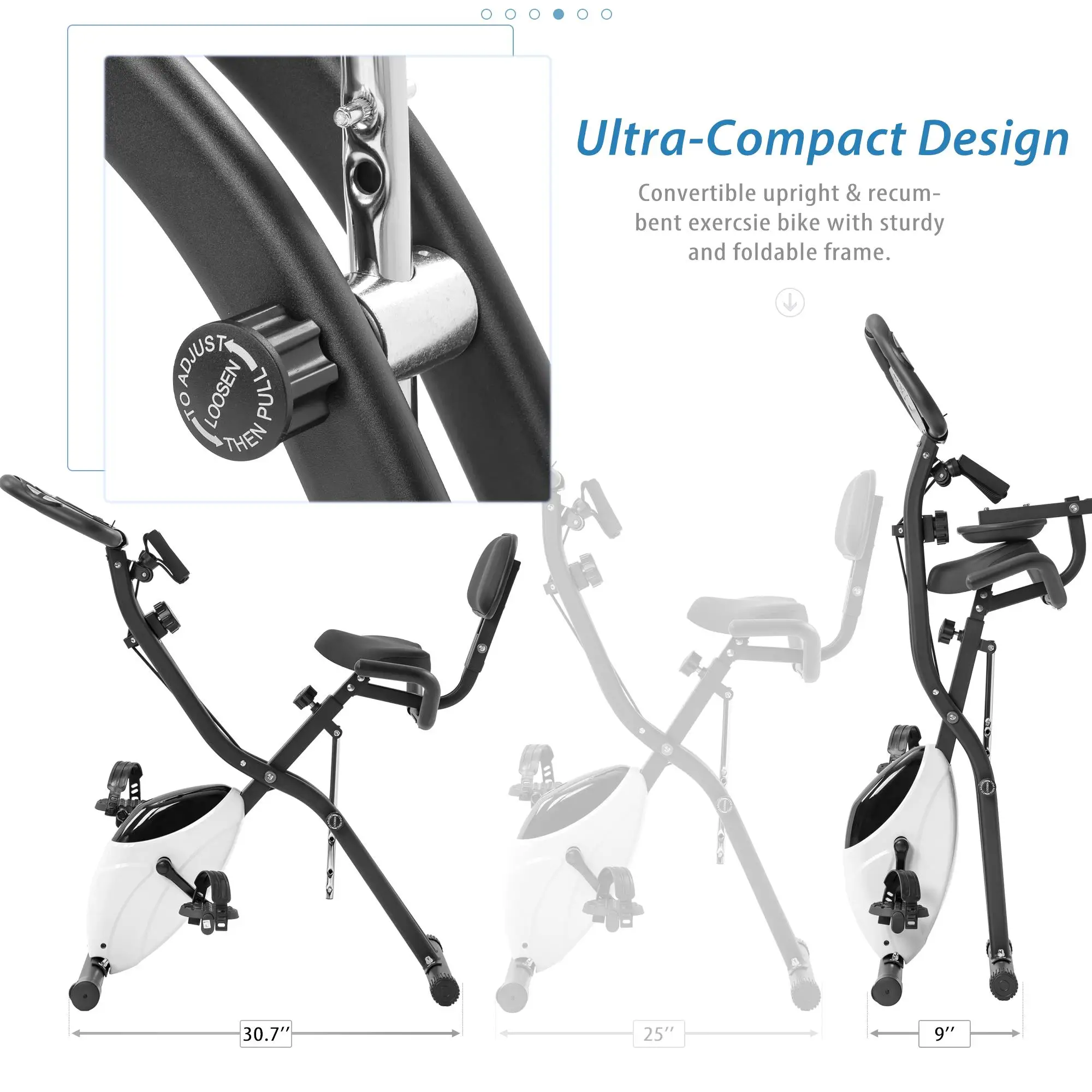 Folding Exercise Bike with Arm Bands & Backrest - 10-Level Resistance Fitness Upright & Recumbent X-Bike