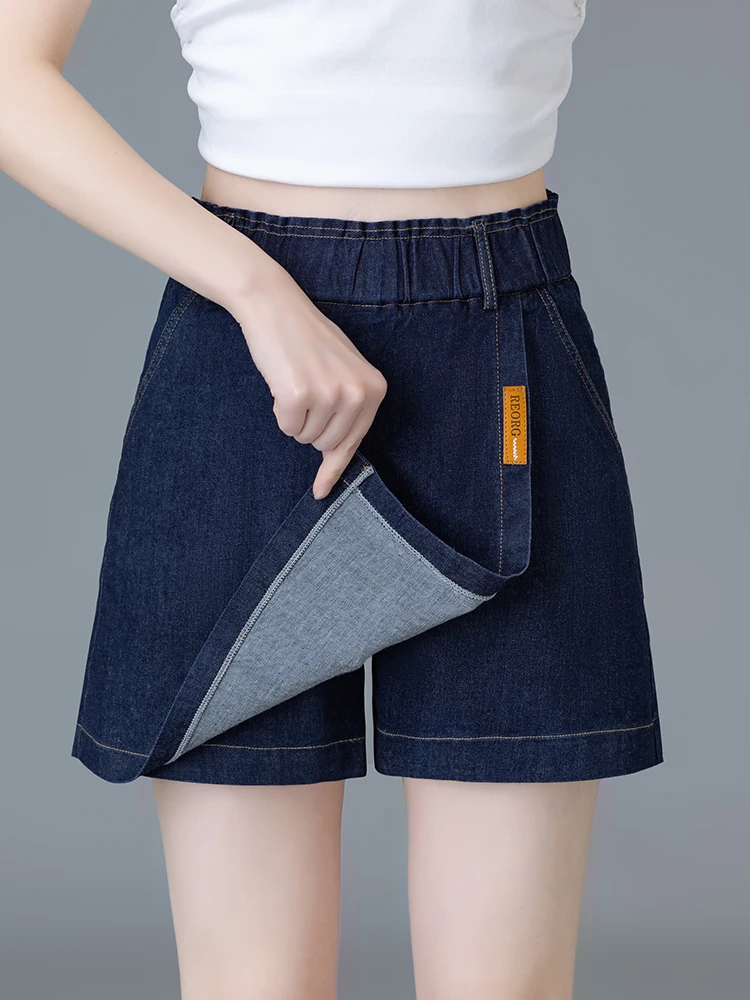 

Джинсовая юбка-шорты с высокой талией, широкими штанинами, синяя, тонкая, летняя, новый стиль, женские, свободного кроя, удобные, из смесового хлопка