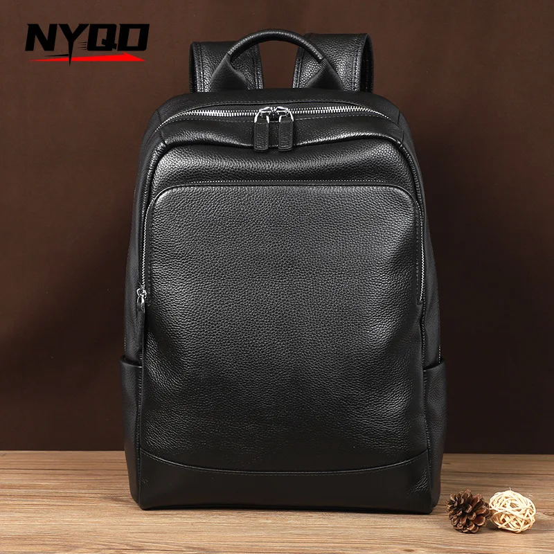 Men Cowskin Genuine Leather Backpack Mens Large Capacity Casual Laptop Backpack Business Package School Bags Sac Homme Cuir