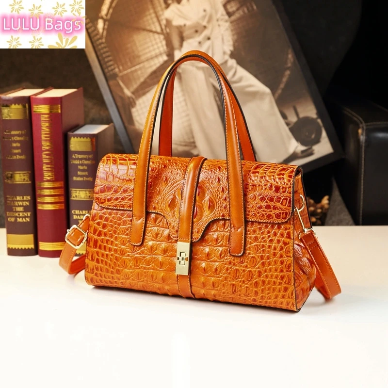 

Crocodile Pattern Leather Women's Handbags Simple Lady Tote Bag Business Mom Portable Shoulder Messenger Bag Luxury Fashion