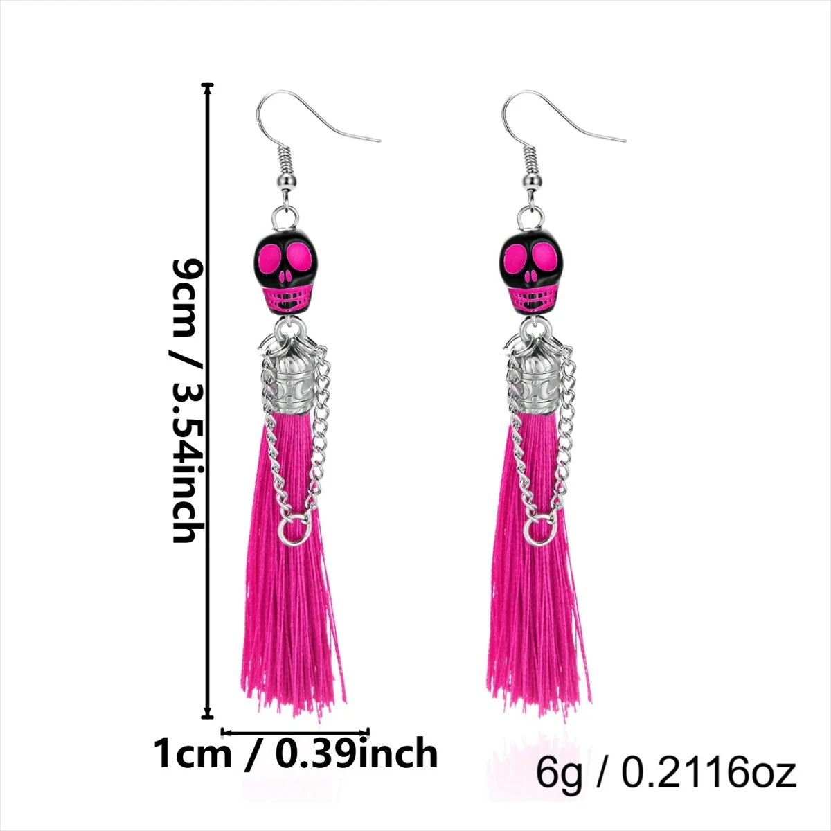 Halloween-Ohrringe mit bunten Quasten und Totenkopf-Anhänger für Damen, Punk-Street-Vintage-Cosplay-Ohrringe mit Skelett-Motiv, Schmuck – Detail 30