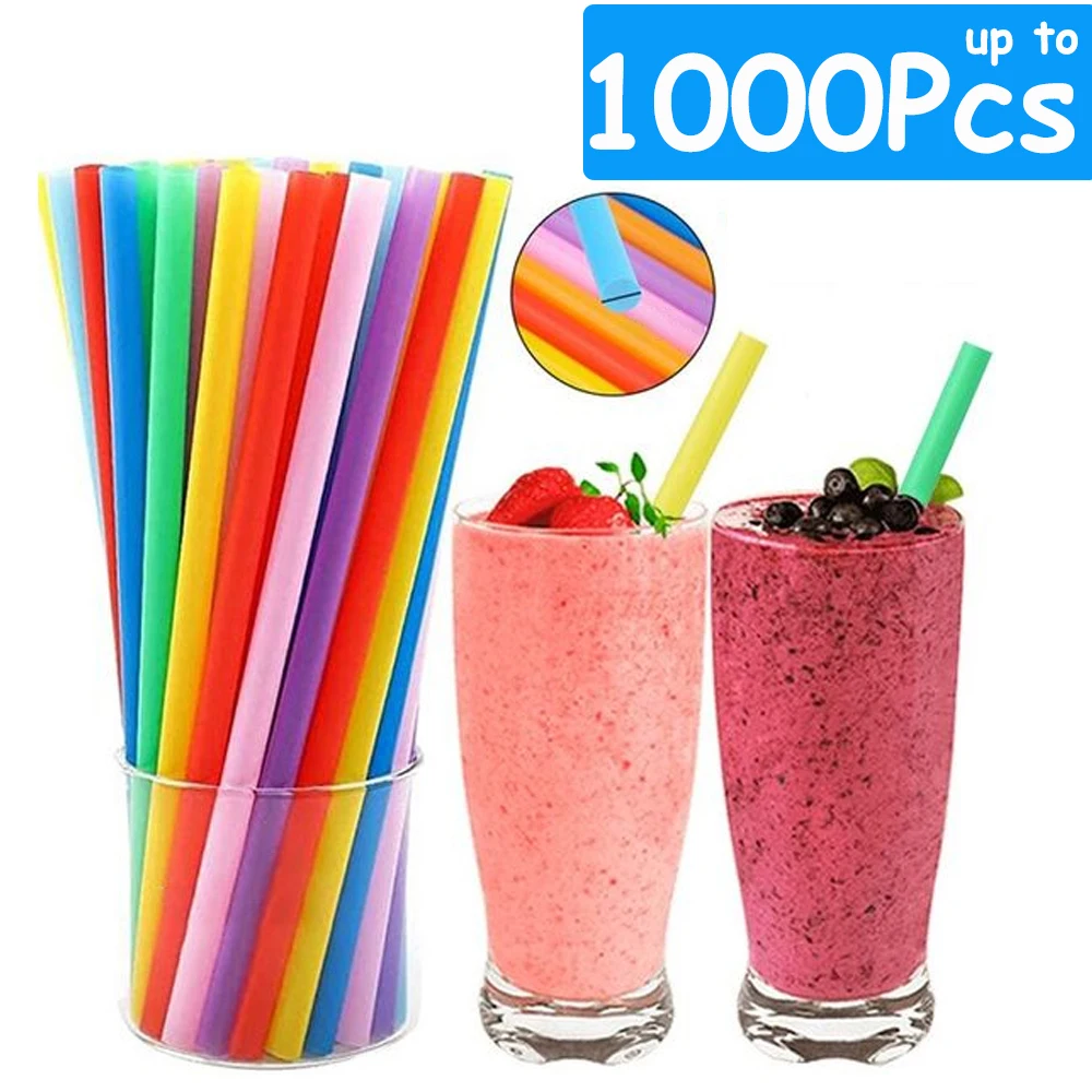 100-600Pcs Large Color Drinking Straws Bubble Tea Straw MilkTea Straws Big Milkshake Straws Party Wedding Bar Home Accessories