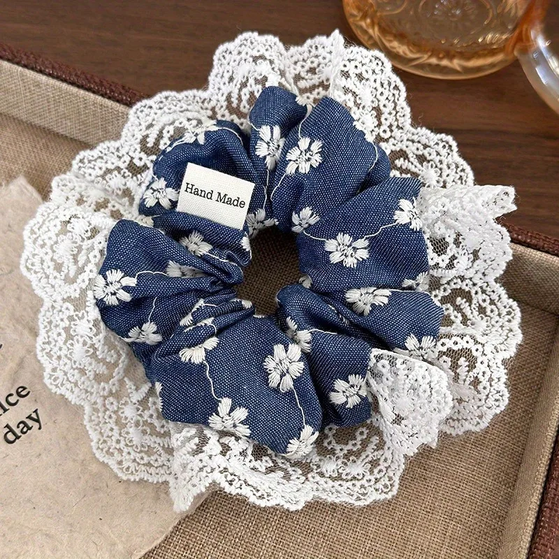 Elegant Blue Lace Edged Women's Children's Universal Cloth Hair Band Daily Wear Travel Braided Hair Versatile Fashion Accessorie view 6