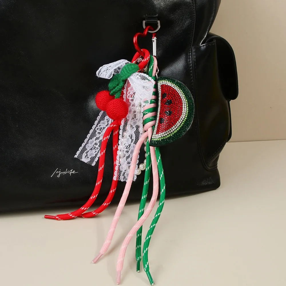 Cherry Watermelon Bag Charm Multicolor Fruit Tassel Purse Charm Heart Clip Handbag Decoration Accessory For Women Fashion Gifts