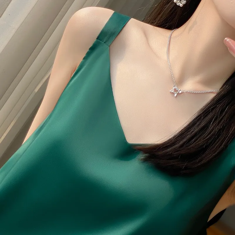 Seide Simulation Strap Weste frauen Lose V-ne Svel Sommer Schöne Ba Acetat Satin Basis irt Innere Tragen Busin