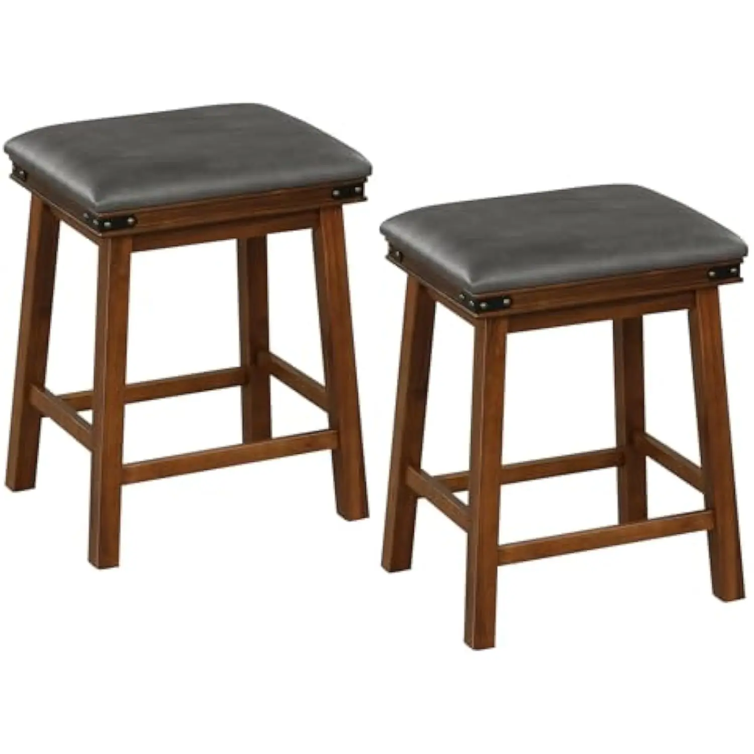 

24 Counter Height Bar Stools Set of 2, Faux PU Leather Farmhouse Wood Barstools with Padded Seat, Solid Wood Frame, Max Load 3