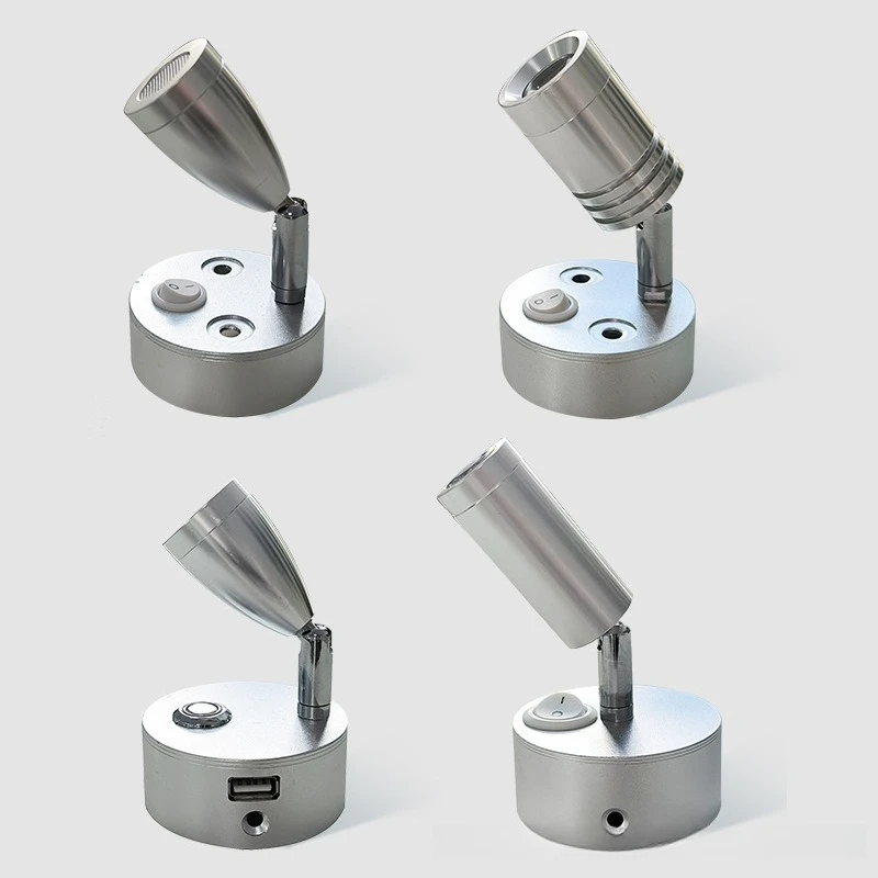 LED RV reading light Yacht 12-24V bedside spotlight universal hose 360 degree rotating surface mounted wall light