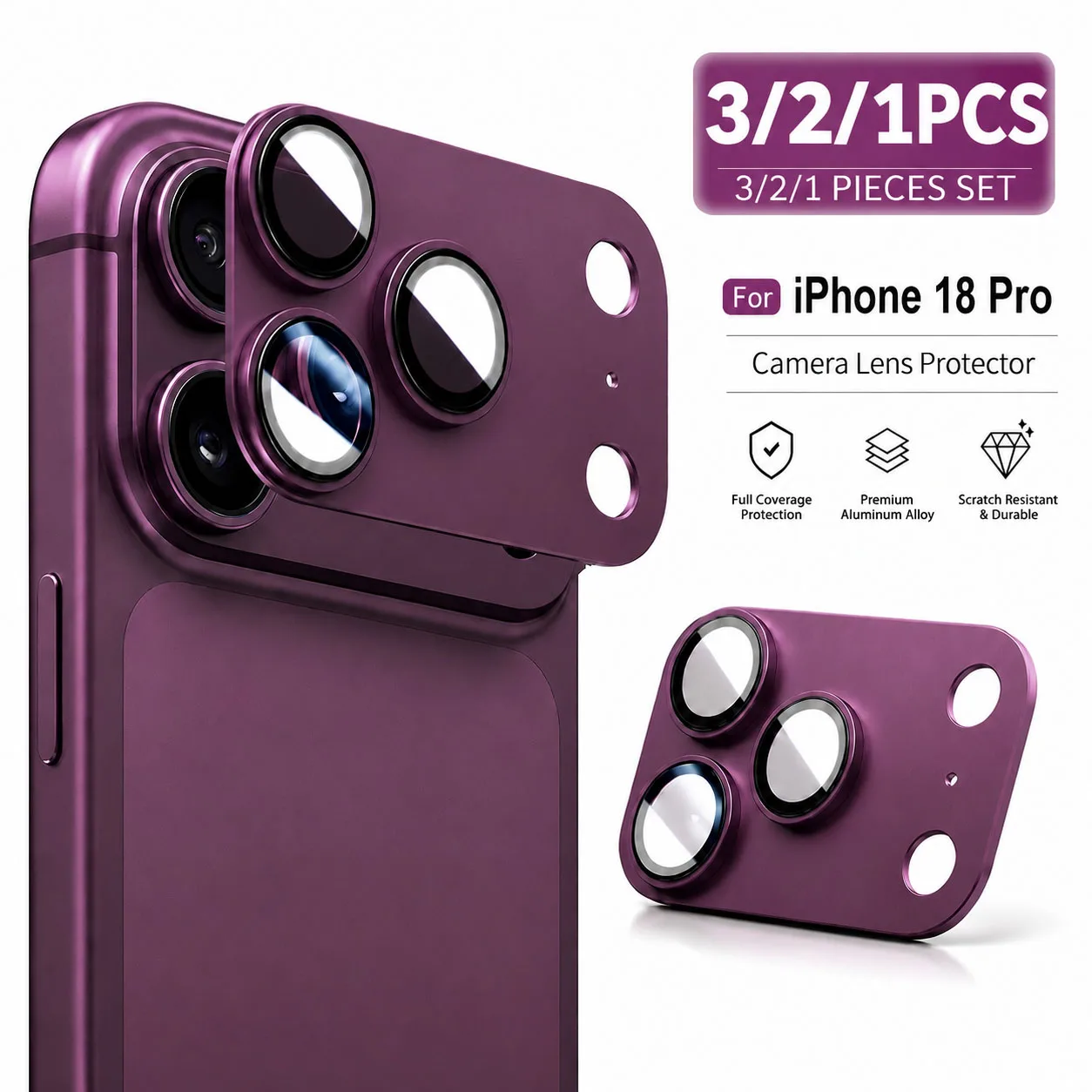 3/2/1PCS Matte Protective Film For iPhone 18 Pro Max 18 Pro Lens Full Coverage Ultra-Thin Camera Lens Protector Drop Metal Frame