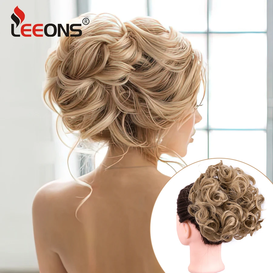 كعكة الشعر الاصطناعية Leeons براون شقراء مجعد Chignon فوضوي كعكة مشط كليب في الشعر التمديد Updos Hairpieces للنساء