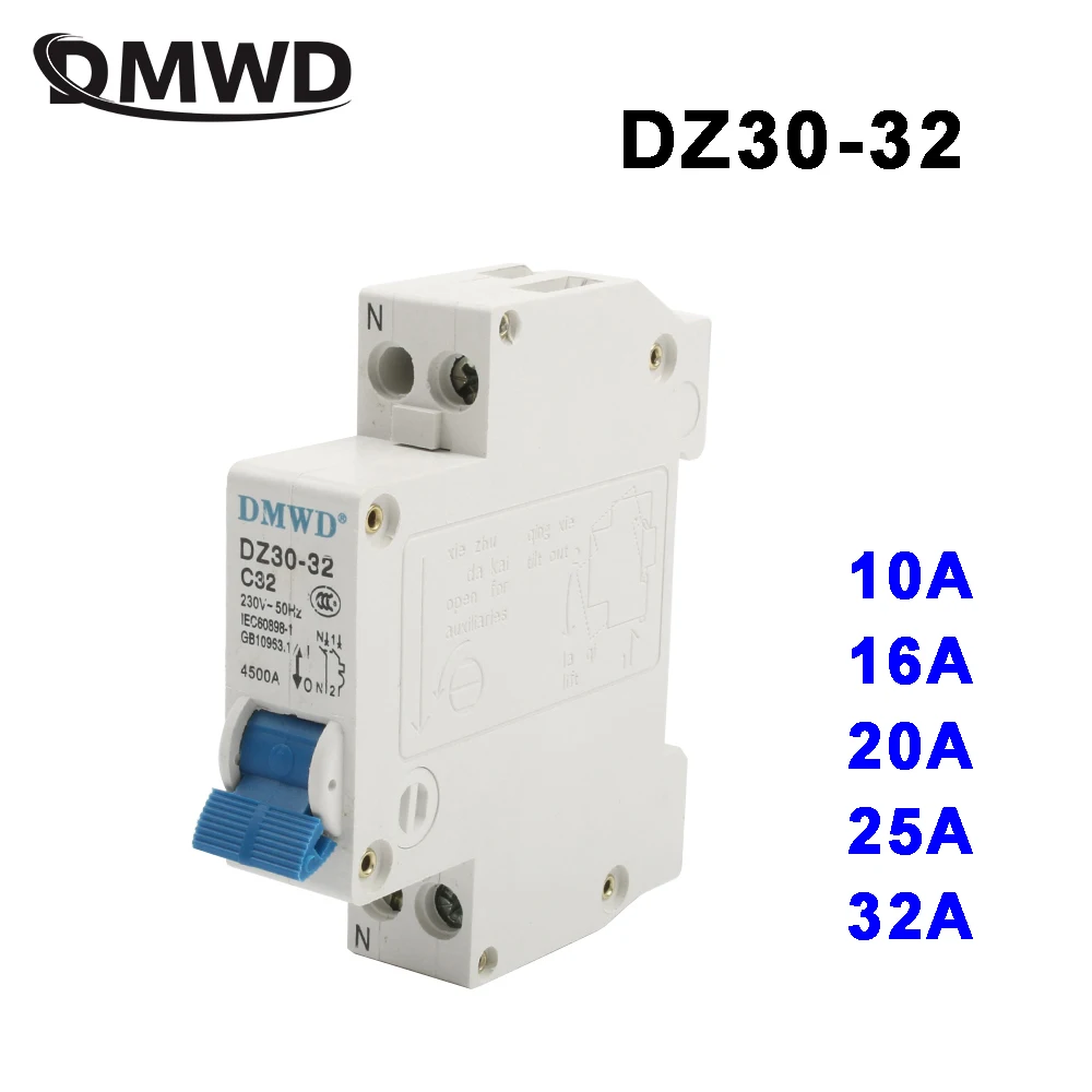 DMWD DPN DZ30-32 1P+N 10A 16A 20A 25A 32A 220v 240V~ 50HZ/60HZ Residual Current Circuit Breaker Current BREAKER RCCB DPN