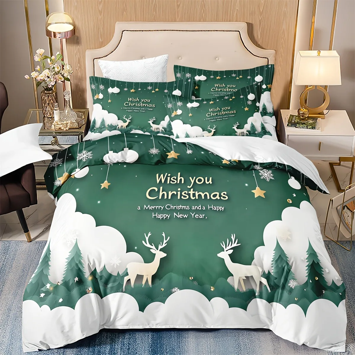 Wish You Weihnachts-Bettwäsche-Set, 3D-gedrucktes Bettbezug-Set, weiches Einzel- und Doppelbett-Set, 2026, Weihnachtsgeschenk, Heimdekoration – Detail 4