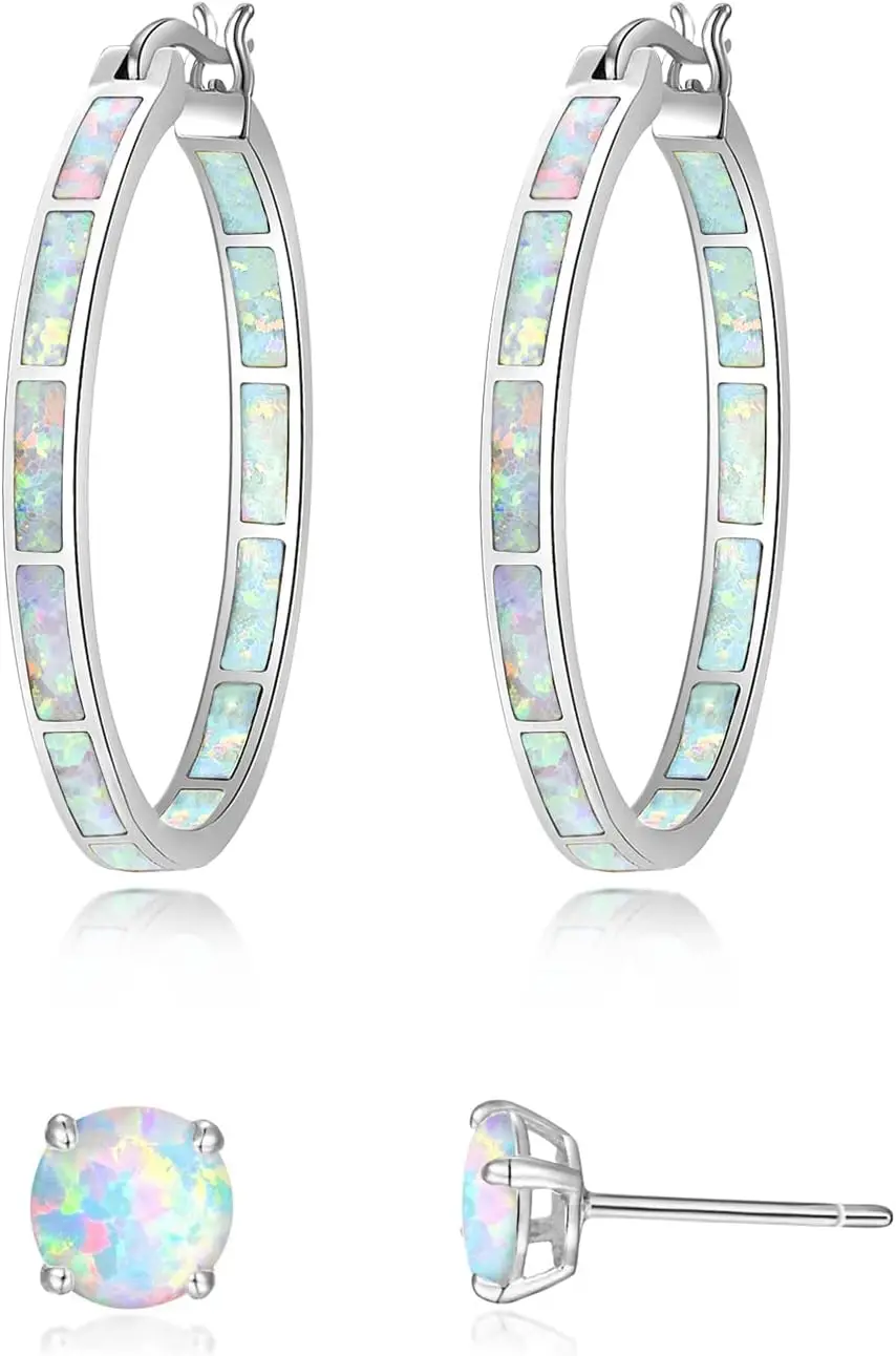 

Opal Hoop Earrings for Women 32mm Rhodium Rose Gold Yellow Gold Plated Gemstone Jewelry