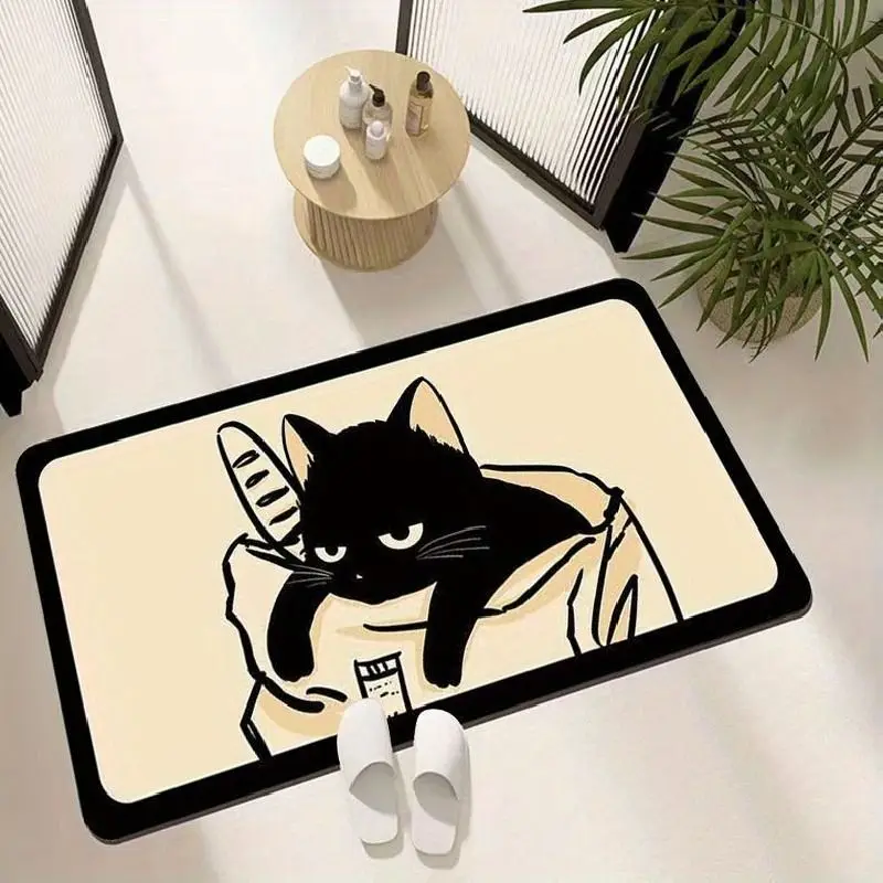 "مساحة باب بتصميم قطة سوداء رائعة - سجادة مدخل ناعمة غير قابلة للانزلاق لديكور المنزل، سجادة ترحيب شخصية فريدة من نوعها" #6