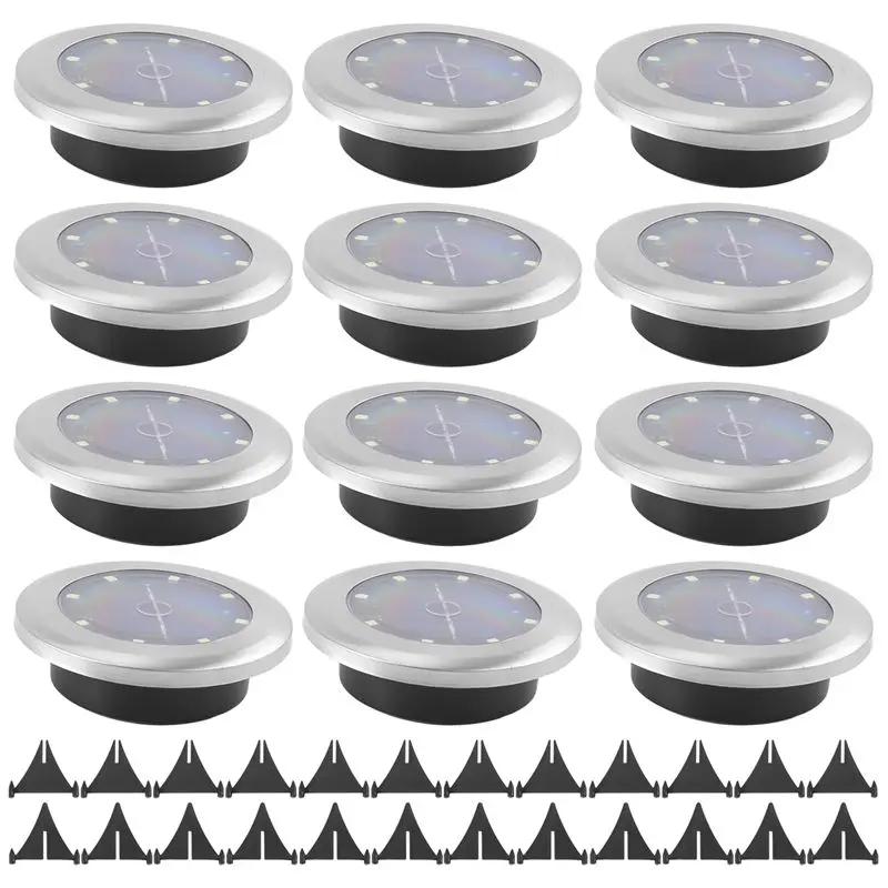 

Набор из 12 солнечных светильников для сада, 8 светодиодных дисковых светильников на солнечной энергии, IP65, водонепроницаемые, для садовых дорожек, газонов, патио, дворов