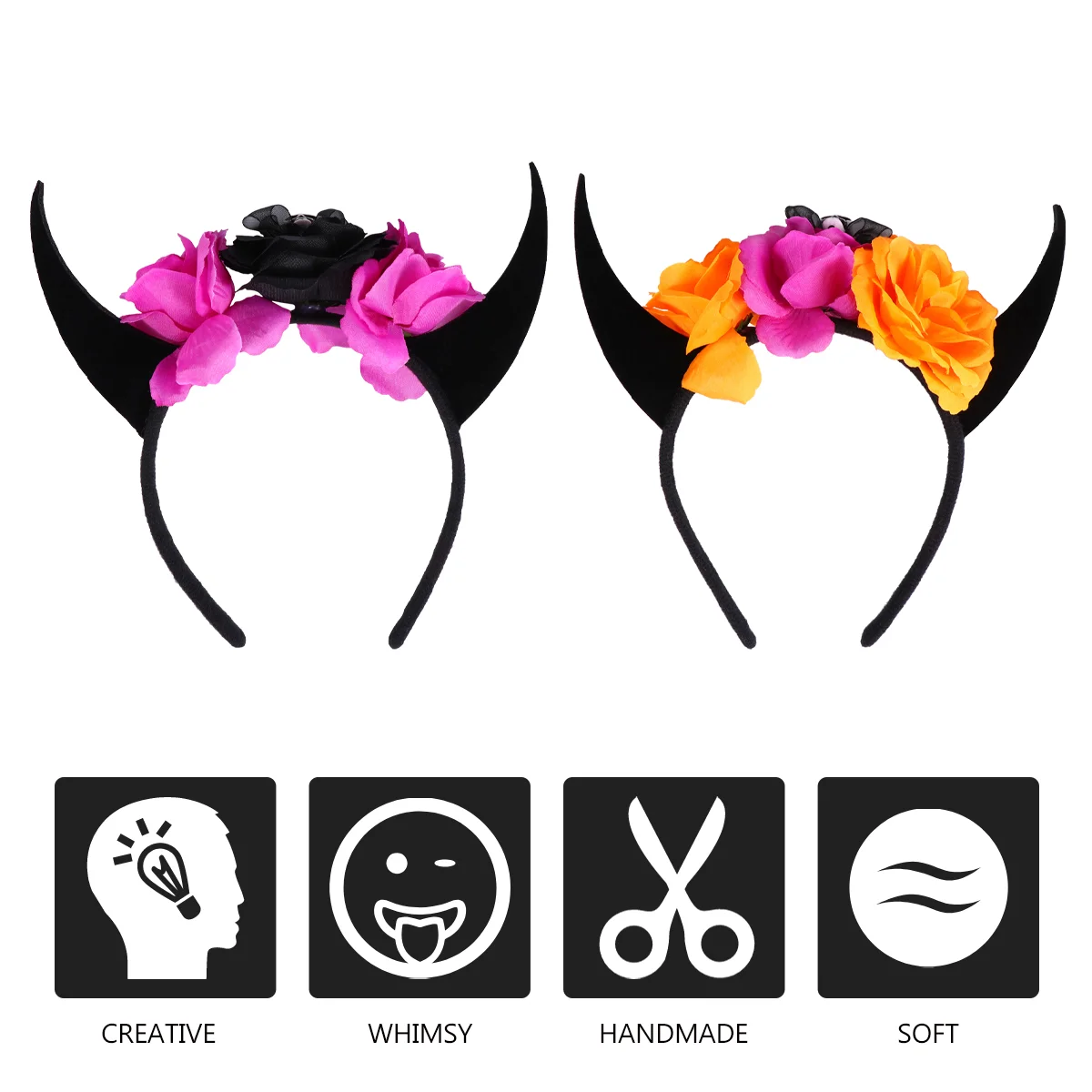 2 Pcs Head Bands Halloween Horn Headband Decor Skull Decorate Black Fabric Hair Costume Hairbands