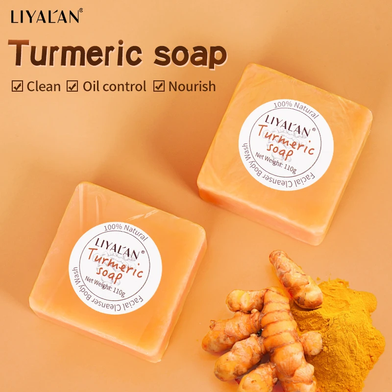 2pcs Turmeric Soap Facial Cleansing Skin Brighten Lighten Dark Spots Anti Acne Pimples Whitening Body Bath Handmade Face Soap