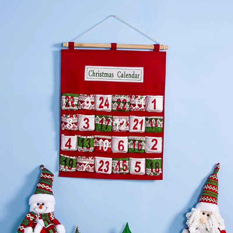 Christmas Hangable Candy Bags Countdown Calendar With 24 Pockets Christmas Decoration Multi Layer Candy Storage Bag