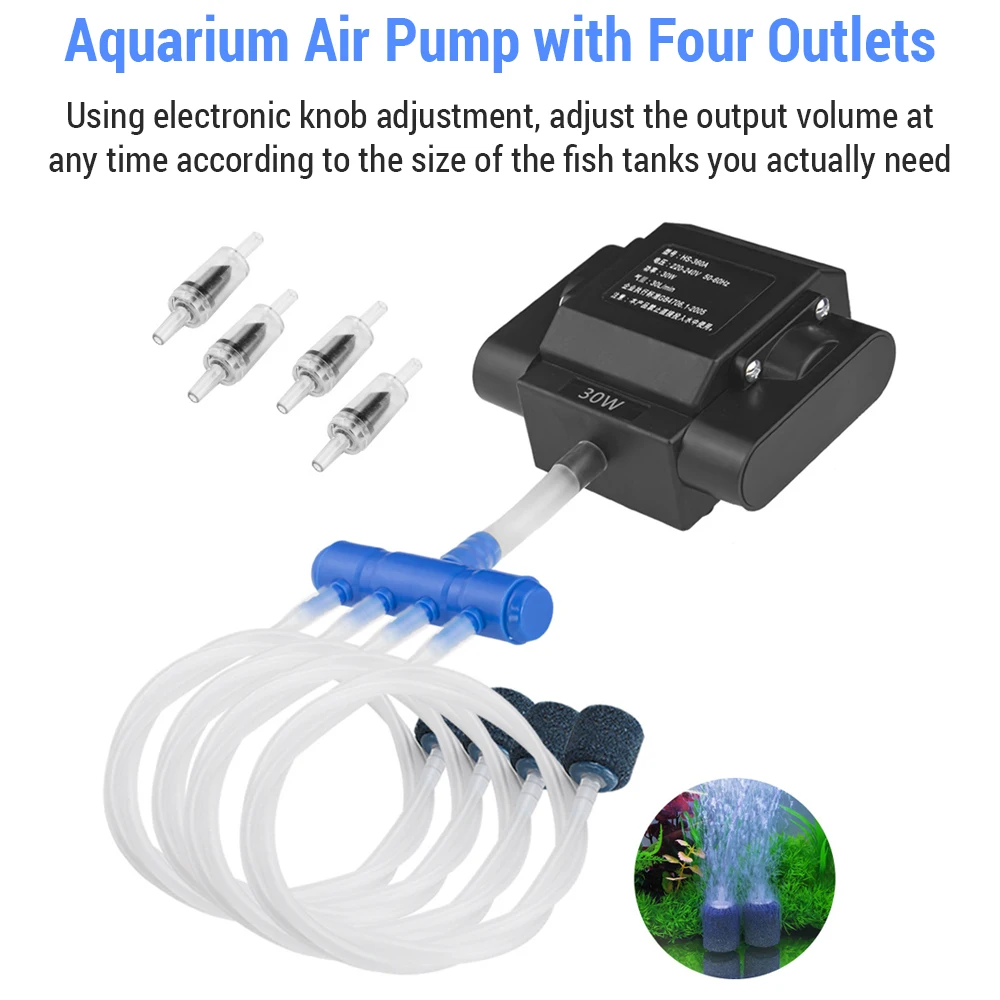 20W/30W Powerful Aquarium Pump Adjustable Fish Oxygen Aerator Pump 4 Outlets Accessories for Aquariums Fish Tanks Hydroponic