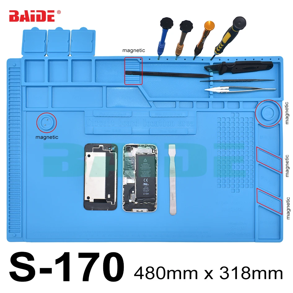 New Arrived 480 x 318mm Heat Insulation Silicone Pad S-170 Desk Mat Maintenance Platform for BGA Soldering Repair Station