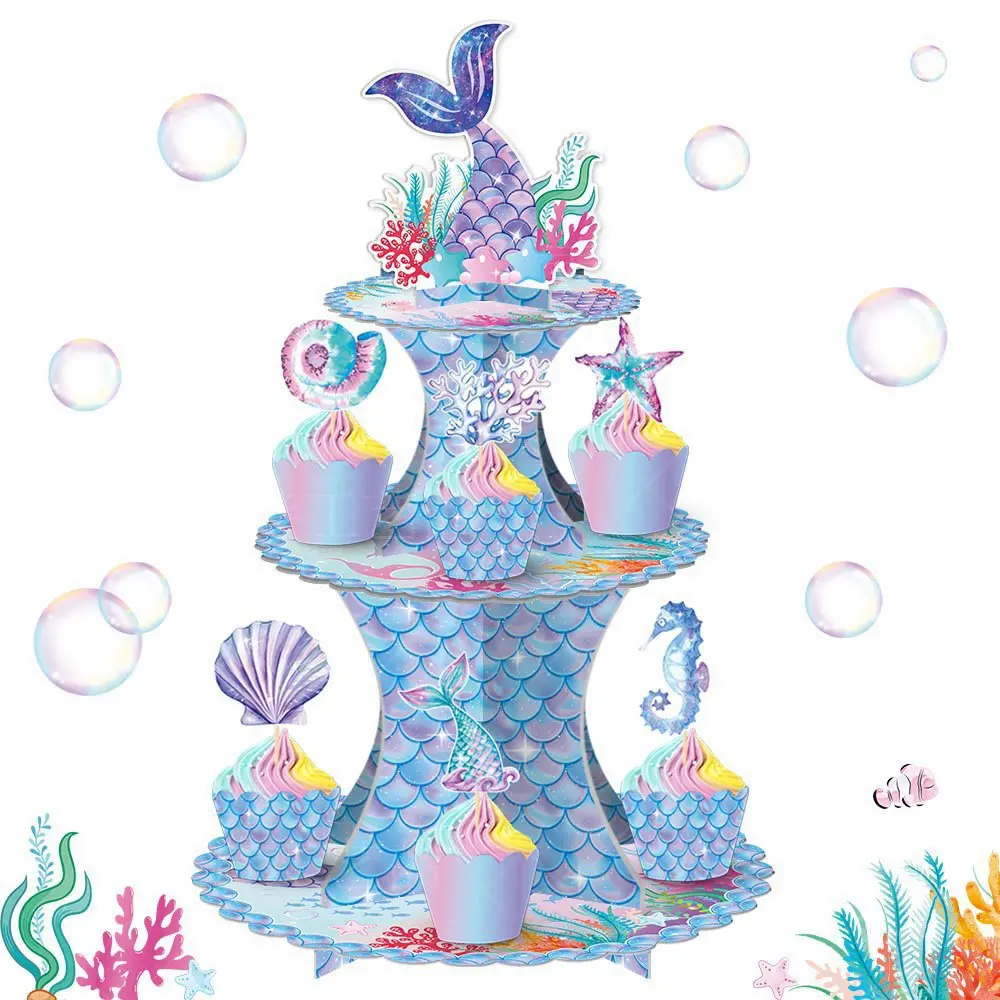 Mermaid Cake Stand 3 Tier Mermaid Tail Cupcake Stand Dessert Tower Holder Mermaid Theme Birthday Party Deco Baby Shower Supplies